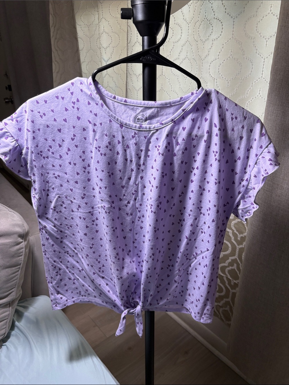 wonder nation Lavender Short Sleeve Tie-Front Top with Heart Print